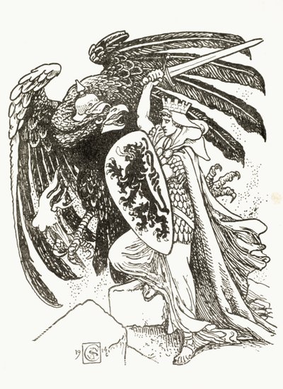 A Belgian warrior battling with a German eagle, 1915 by Walter Crane